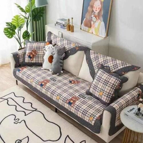 Rural Style Plaid Non-slip Sofa Covers Slipcover for Living Room Furniture Protection Cover Stretch Corner Couch Covers Towel
