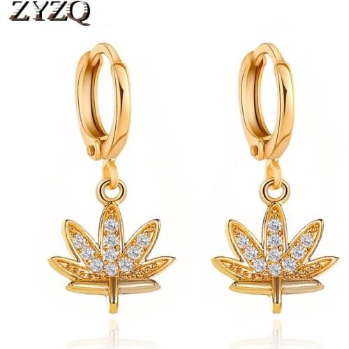 ZYZQ New Earrings Exquisite Crystal Tree Leaf Earrings For Women Short Maple Leaf Earrings Jewelry Accessories