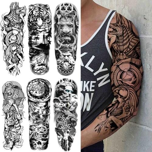 Extra Large Wolf Temporary Tattoo For Men Women Adult Black Lion Tiger Tattoos Sticker Sleeve Fake God Long Size Tatoos Paper