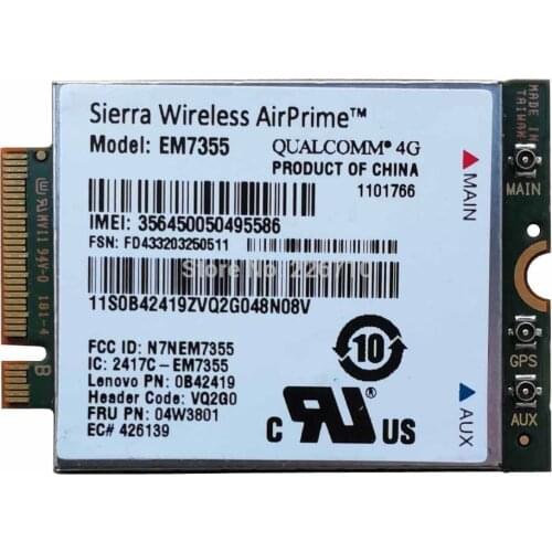 SIERRA EM7355 04W3801 GOBI5000 4G LTE PCIe Module 100M WWAN WiFi Card for Lenovo THINKPAD X1 X240 W540 T440P T431S L440
