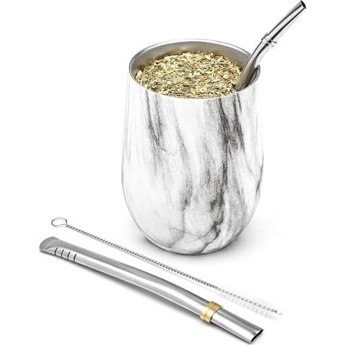 Modern Mate Cup and Bombilla Set (Yerba Mate Cup) -Yerba Mate Set Double Walled 18/8 Stainless Steel