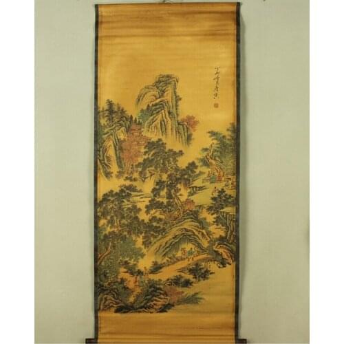 Antique painting traditional Chinese Shu Area Tang Dynasty landscape painting scroll painting,old paper painting