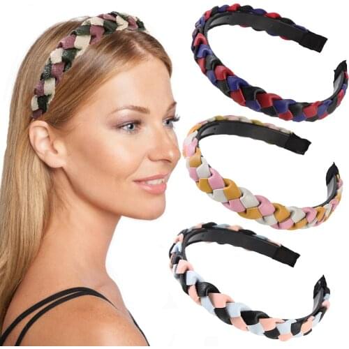 Fashion PU Hairband Elastic Faux Leather Ladies Braid Headband Wide Wear Bow Hair Bands Hoop Bezel Hair Accessories Headdress
