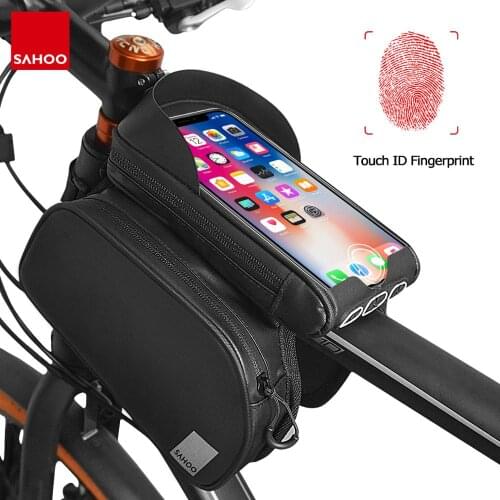 Sahoo Travel 122056 Touchscreen Bicycle Bike 6.5in Cell Mobile Phone Bag Front Frame Top Tube Cycling Pouch Double Pannier Pack