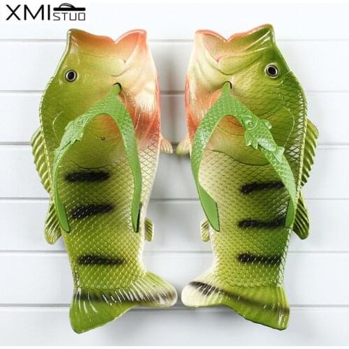 XMISTUO 3D Large Size Funny Fish Parent-Child Simulation Creative Couple Beach Shoes Sandals Women Slippers