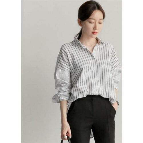 LMQ NEW Women Fashion Casual Loose Button stripe Lapel blouses Ladies Office Long Sleeve Top Shirt Blouse clothing female