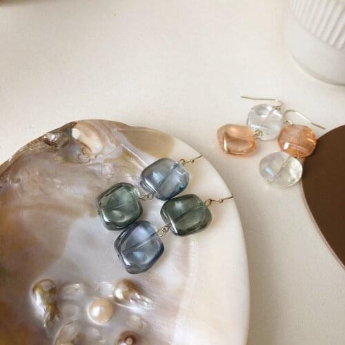 New Korea Trendy Summer Colorful Transparent Acrylic Geometric Irregular Square Long Tassel Earrings for Women Jewelry Gifts