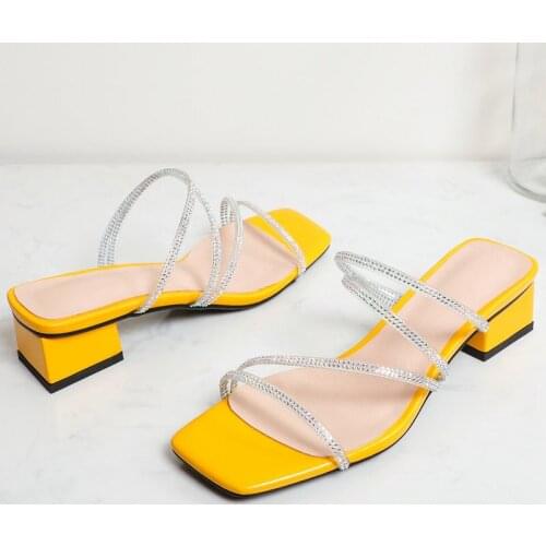 2021 Summer Sandals Women Shoes Low Heels Fashion Crystal Sandals Slipper Party Shoes Ladies Black Beige Yellow