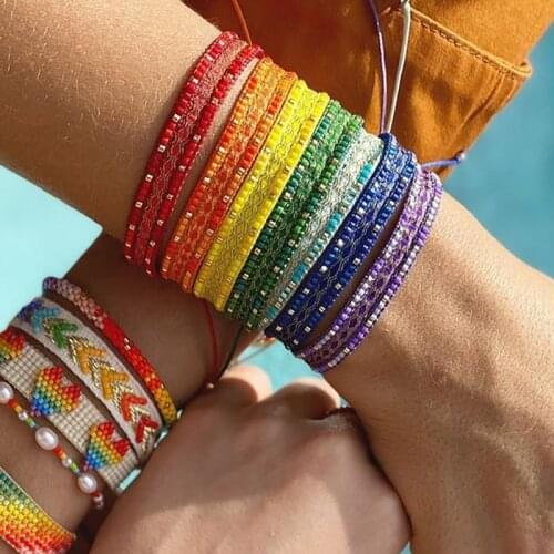 Bohemian Bracelet Bangles Retro Ethnic Miyuki Bead fabric Hand-woven Rainbow Couple Bracelet Jewelry for Women Pulseras Armband