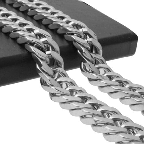 Granny Chic 17mm Mens Stainless Steel Necklace Silver Color Curb Cuban Link Chain Necklace Male Collar Fashion Jewelry 16-36"