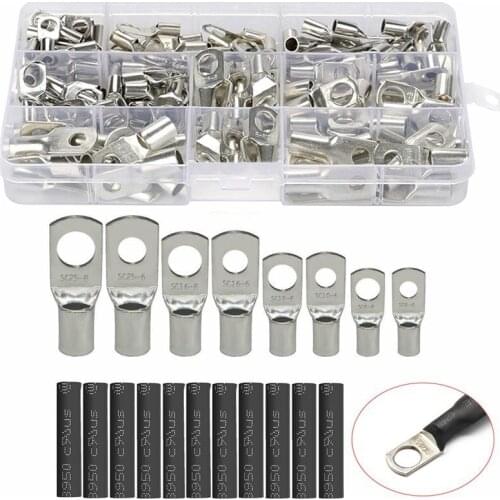 100pcs Assortment Car Auto Copper Ring Terminal Wire Crimp Connector Bare Cable Battery Terminals Soldered Connectors Kit