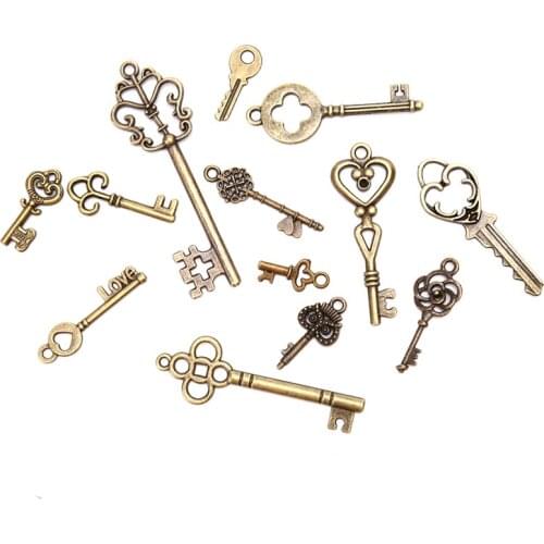 13pcs Vintage Metal Mixed 3 Color Small Key Charms Pendants For Jewelry Making Diy Handmade Jewelry