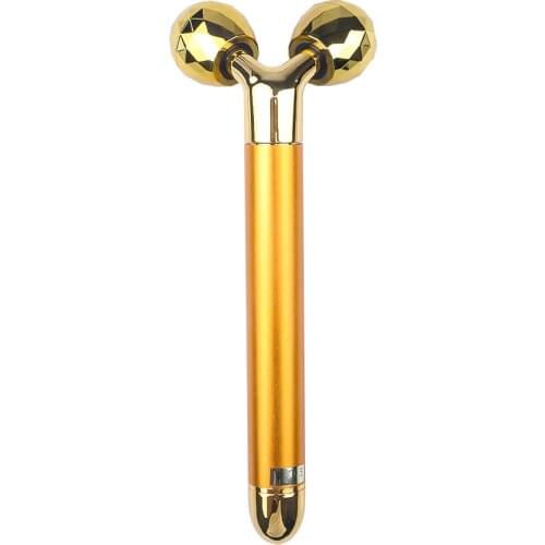 24K Gold Vibrating Facial Roller Energy Beauty Bar Face Slimming Tool Massager 3 In 1 Face Lifting Anti-Wrinkle Skin Care Roller