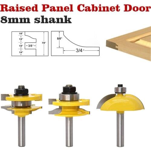 3PC 8mm Shank high quality Raised Panel Cabinet Door Router Bit Set - 3 Bit Ogee Woodworking cutter woodworking router bits