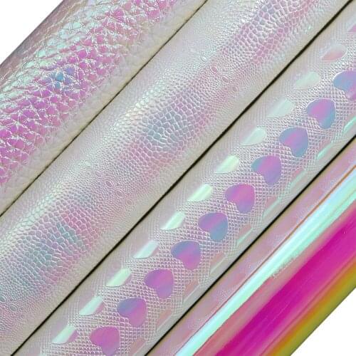 30x134cm Roll Iridescent Holographic Pink Color Fabric Faux Synthetic Leather For Bows Gift Box Decoration HM020