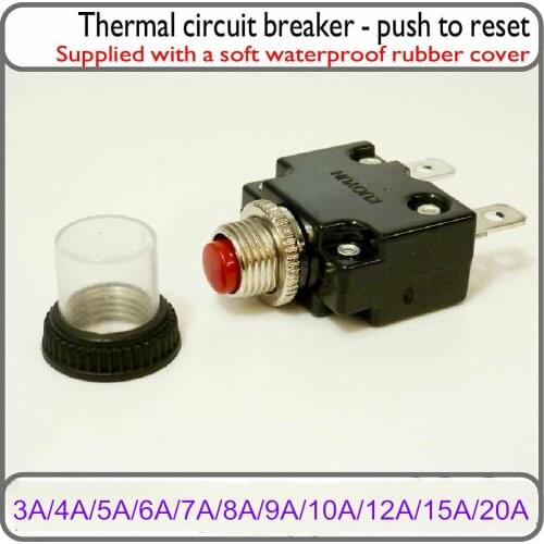3A/4A/5A/6A/7A/8A/9A/10A/12A/15A/20A Thermal Circuit Breaker Fuse Red Button with Rubber Waterproof Cap House Boat Motorhome