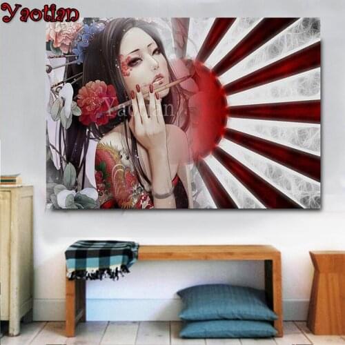 5D Diamond Painting Japanese Geisha woman cross stitch Kits Home Decoration diamond rhinestone Embroidery Full Drill Round