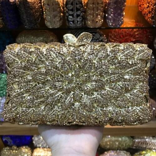 Hollow Out gold leaf wallet Women blue Crystal Handbag and clutch Purse Evening Party Metal Minaudiere Lady Diamond Clutch Bag