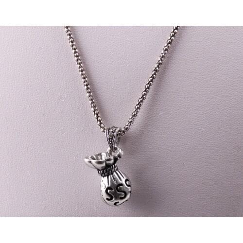 Free Shipping Fashion alloy cute lucky $ Money Bag charm grey rhinestone crystal metal Vintage necklace for children lady gift