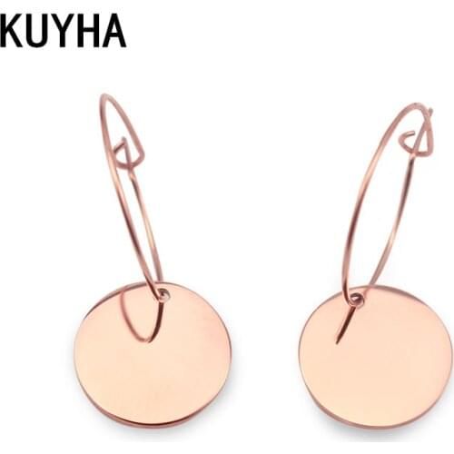 Large Single Circle Earrings for Women Gold/Rose Gold Color Stainless Steel Round Dangle Earrings Jewelry