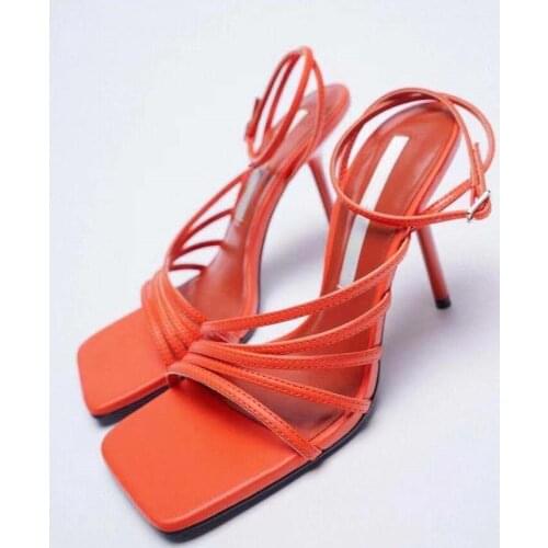 Fashion Womens Shoes 2021 Large Size Beige Heeled Sandals Ankle Strap Luxury Big New Black High Comfort Stiletto Girls Low Lace