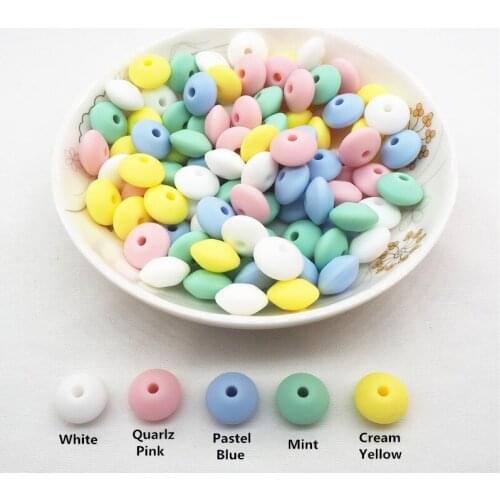Chenkai 100pcs 12x7mm BPA Free Silicone Lentil Beads DIY Baby Abacus Teether Pendant Pacifier Jewelry Accessories Candy Color