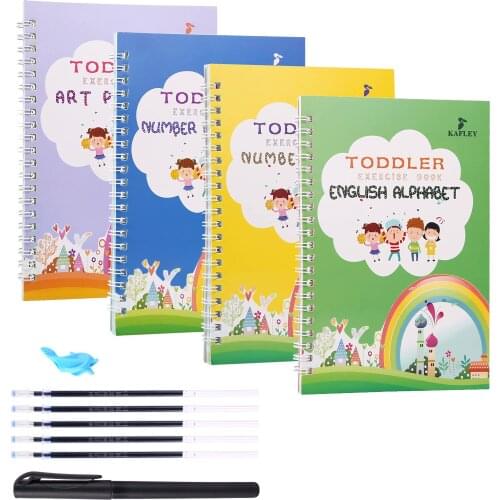 4 Books Reusable Magic Copybook Writing Calligraphy Books Handwriting For Kids Childrens Practice Book English Montessori Toys
