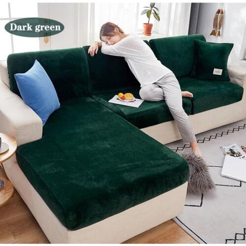 Elastic Sofa Covers Sets for Living Room Plush Furniture Corner Slipcovers Elasticated Velvet Couch Cushion Cover 2 and 3 Seater