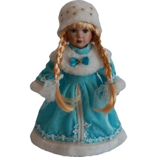 About 30cm Handmade crafts ceramic doll Classical winter dress with white hat Best Gift for girl