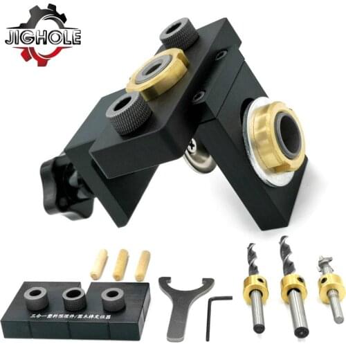 3 In 1 Adjustable Doweling Jig Woodworking Pocket Hole Jig with 8/15mm Drill Bit for Drilling Guide Locator Puncher Tools