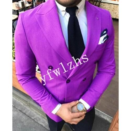 Handsome Double-Breasted Groomsmen Peak Lapel Groom Tuxedos Mens Wedding Dress Man Blazer Prom Dinner (Jacket+Pants+Tie) A189