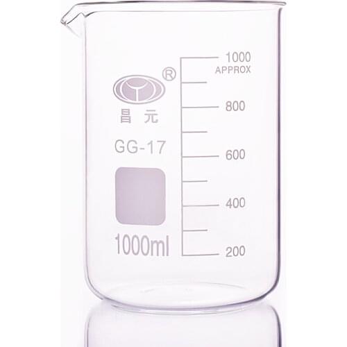 Beaker in low form,Capacity 1000ml,Outer diameter=105mm,Height=145mm,Laboratory beaker