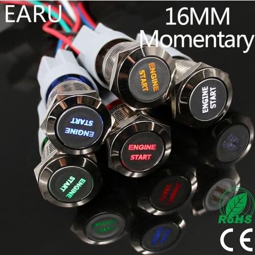 1pc 16mm Waterproof Stainless Steel Metal LED Light Momentary Power Push Button Switch Racing Car Auto Motorcycle Engine Start