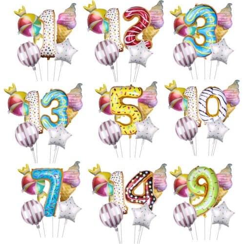 Ice Cream Candy Sweet Foil Balloons Kids Donut Birthday Party Digital Balloon Party Decorations