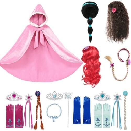 MUABABY Girls Princess Dress up Accessories Hair Braid Children Long Cloak Jasmine Elsa Wig Braid Mal Evie Wigs Magic Hair