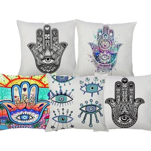 Muslim Islamic Mosque Masjid Cushion Covers Watercolor Painting Hamsa Hand Art Cushion Cover Sofa Couch Linen Pillowcase