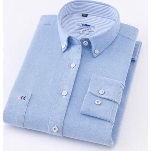 Men Shirt Cotton Long sleeve regular fit Oxford Business Causal Shirts for Men with Front Pocket Trending 2020 Good Quality