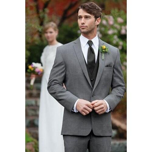 2019 Men Suits For Wedding Prom Groom Tuxedos Slim Fit Men Suit Blazers Best Man Grey Three Pieces Regular (Jacket+Pants+Vest)