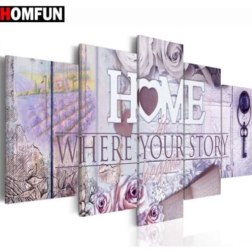 HOMFUN 5pcs Full Square/Round Drill 5D DIY Diamond Painting "letter" Multi-picture Combination Embroidery 5D Decor A14836
