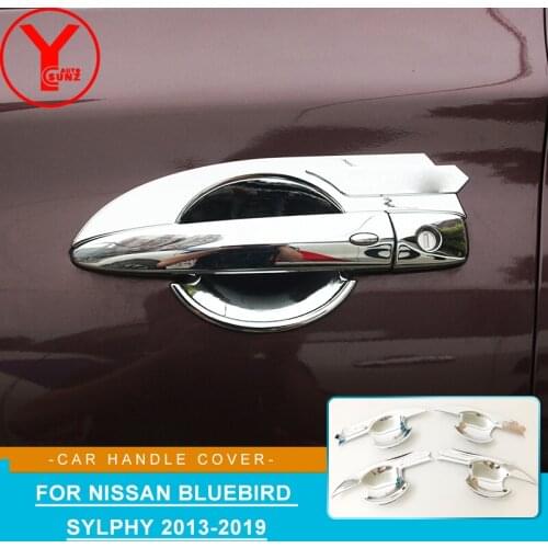 Door Handle Bowl Insert Cover Protector With Logo For Nissan Almera Bluebird Sylphy 2013-2019 2014 2015 Car Styling Accessories