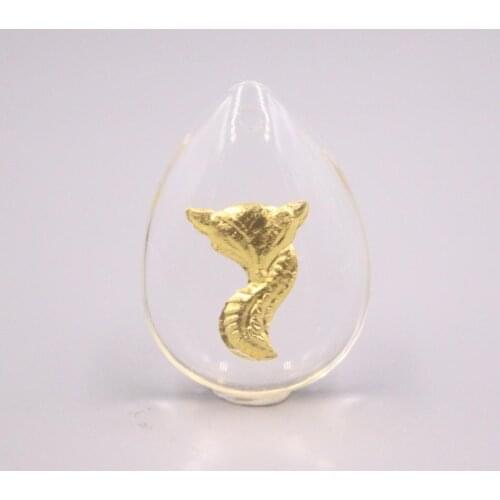 Real 24K Yellow Gold leaf Pendant 30x20mm Man-Made Crystal Lovely Fox Pattern Charms
