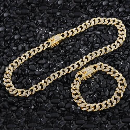 Men Women Hip hop Iced Out Bling chain Necklace 13mm Miami Cuban Chains HipHop Necklaces Fashion Charm Jewelry