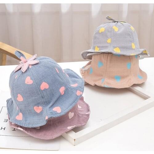 The New Cute Cotton Love Baby Bucket Hat Round Beach Caps Boy Girl Fashion Sun Hat For Kids 3-24 Months Match Clothes