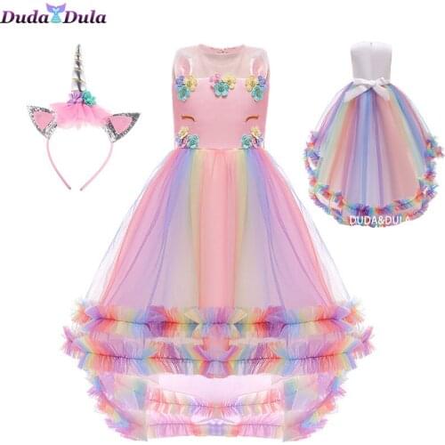 2021 Girls Unicorn Dress Glowing Kids Unicorn Dresses For Girls Halloween Party Princess Dress Children Clothing