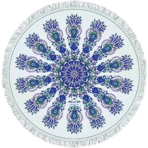 Mandala Beach Towel %100 Cotton Large Lotus Round Tassel Tapestry Yoga Mat Floor Pad 150 CM Highly Absorbent Pool, Travel, Spa