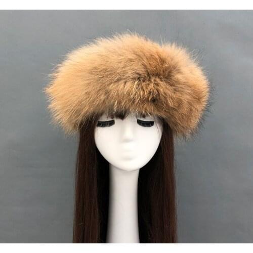 Real Fur Headband Women Handmade Fashion Genuine Raccoon Fur Headwear Fluffy Hair Band for Ladies