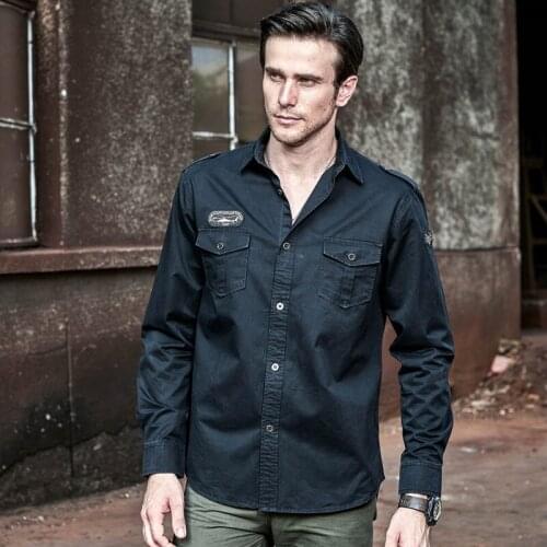 Brand mens clothing 2017 Classic High quality mens military uniform style shirts men Casual long sleeved shirt 100% cotton