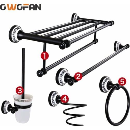 Bathroom Series Oil Black Bronze Copper Bathroom Accessories Towel Shelf Towel Bar Tempered glass shelves Hotel Hardware Pendant