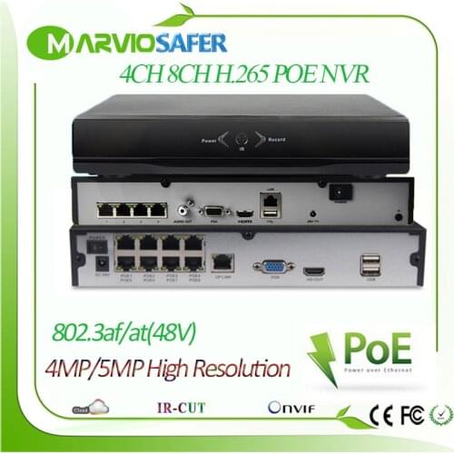 H.265 / H.264 4ch / 8ch 4 channel 5MP POE NVR CCTV Video Network Recorder No Need Poe Switch P2P Onvif Free P2P Remote View