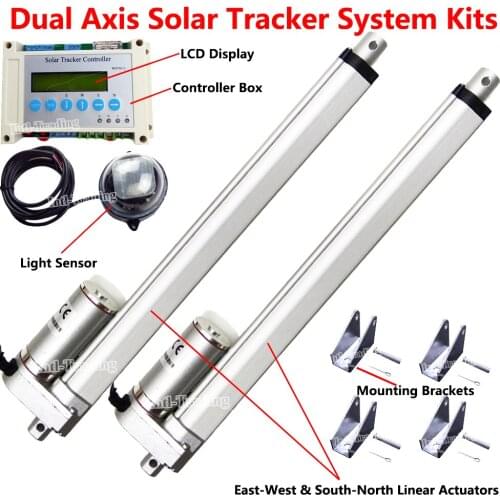 Complete Dual Axis Solar Tracking Tracker 12V 12" Linear Actuator 4mm/s DC Motor Electronic LCD Controller Light Sensor System